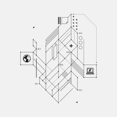 Soyut tasarım öğesi beyaz arka plan üzerinde taslak tarzında. Techno baskılar ve posterler için yararlı.