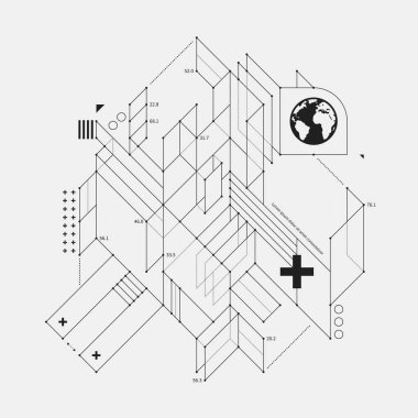 Soyut tasarım öğesi beyaz arka plan üzerinde taslak tarzında. Techno baskılar ve posterler için yararlı.