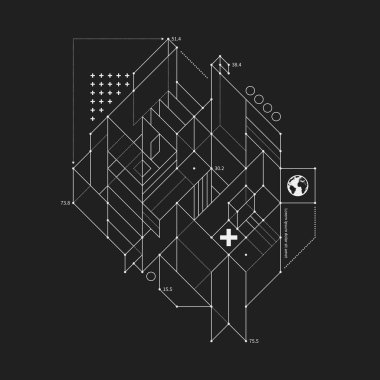 Soyut tasarım öğesi taslak tarzı siyah arka plan üzerine. Techno baskılar ve posterler için yararlı.