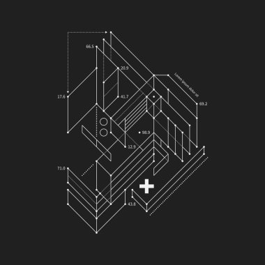 Soyut tasarım öğesi taslak tarzı siyah arka plan üzerine. Techno baskılar ve posterler için yararlı.