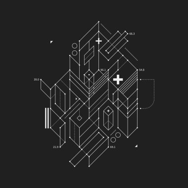 Soyut tasarım öğesi taslak tarzı siyah arka plan üzerine. Techno baskılar ve posterler için yararlı.