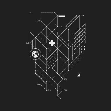 Soyut tasarım öğesi taslak tarzı siyah arka plan üzerine. Techno baskılar ve posterler için yararlı.