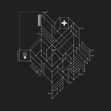Soyut tasarım öğesi taslak tarzı siyah arka plan üzerine. Techno baskılar ve posterler için yararlı.
