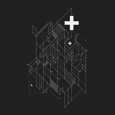 Soyut tasarım öğesi taslak tarzı siyah arka plan üzerine. Techno baskılar ve posterler için yararlı.