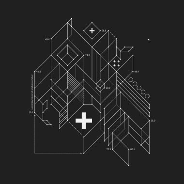 Soyut tasarım öğesi taslak tarzı siyah arka plan üzerine. Techno baskılar ve posterler için yararlı.