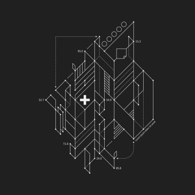 Soyut tasarım öğesi taslak tarzı siyah arka plan üzerine. Techno baskılar ve posterler için yararlı.