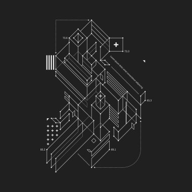 Soyut tasarım öğesi taslak tarzı siyah arka plan üzerine. Techno baskılar ve posterler için yararlı.