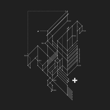 Soyut tasarım öğesi taslak tarzı siyah arka plan üzerine. Techno baskılar ve posterler için yararlı.