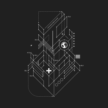 Soyut tasarım öğesi taslak tarzı siyah arka plan üzerine. Techno baskılar ve posterler için yararlı.