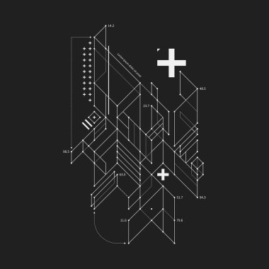 Soyut tasarım öğesi taslak tarzı siyah arka plan üzerine. Techno baskılar ve posterler için yararlı.