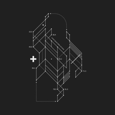 Soyut tasarım öğesi taslak tarzı siyah arka plan üzerine. Techno baskılar ve posterler için yararlı.