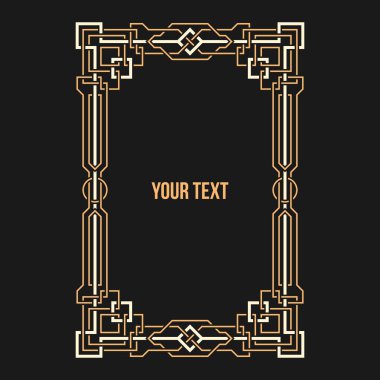 Art Deco geometrik sınır koyu arka plan üzerinde. Dikey dikdörtgen çerçeve.