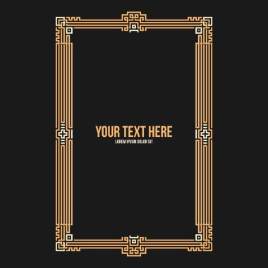 Art deco dikey çerçeve siyah arka plan üzerine Kızılderili elemanları ile. Davetiyeler, kartpostallar ve kapakları için yararlı.