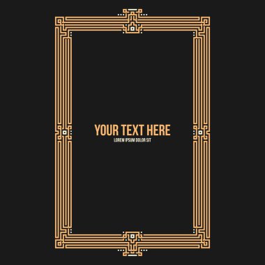 Art deco dikey çerçeve siyah arka plan üzerine Kızılderili elemanları ile. Davetiyeler, kartpostallar ve kapakları için yararlı.