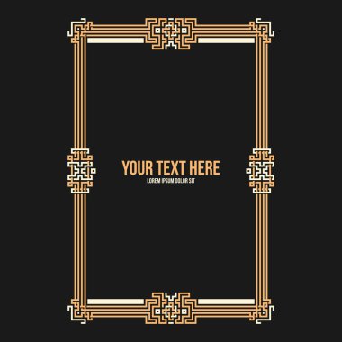 Art deco dikey çerçeve siyah arka plan üzerine Kızılderili elemanları ile. Davetiyeler, kartpostallar ve kapakları için yararlı.