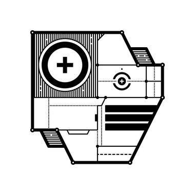 Soyut geometrik kompozisyon fütüristik techno unsurları ile. Modern sanat ve grafiti tarzı. Beyaz bir arka planda, baskı, poster ve cd örtmek için uygun tasarım öğesi izole.