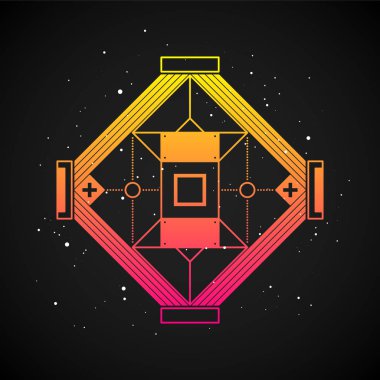 80'li yıllarda fütüristik tasarım öğesi Stil Koyu arka plan üzerinde renkli gradyan ile. Poster olarak yararlı veya yazdırma.