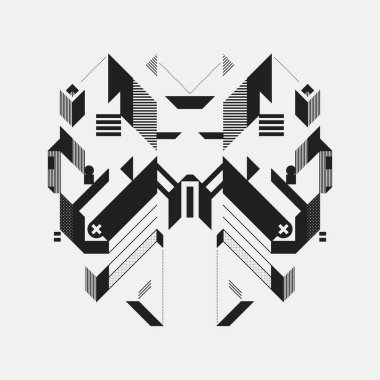 Beyaz arka plan üzerinde soyut simetrik tasarım öğesi. Geometrik modern sanat tarzı.