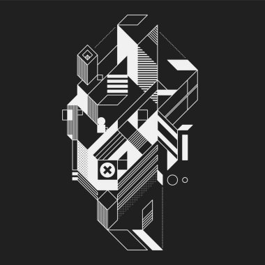 Siyah arka plan üzerine soyut geometrik öğesi. Posterler ve baskılar için yararlı.