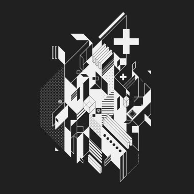 Siyah arka plan üzerine soyut geometrik öğesi. Posterler ve baskılar için yararlı.