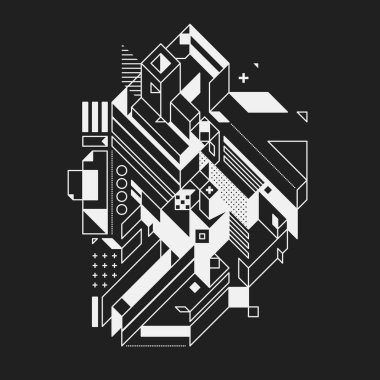 Siyah arka plan üzerine soyut geometrik öğesi. Posterler ve baskılar için yararlı.