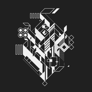 Siyah arka plan üzerine soyut geometrik öğesi. Posterler ve baskılar için yararlı.