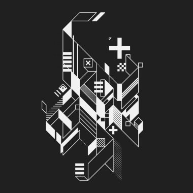 Siyah arka plan üzerine soyut geometrik öğesi. Posterler ve baskılar için yararlı.