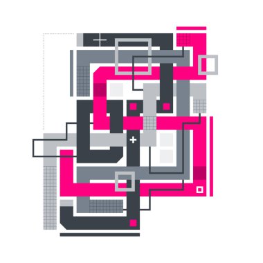 Pembe hatları geçiş ile soyut kompozisyon. Modern sanat ve grafiti tarzı. Beyaz bir arka planda, posterler baskılar için uygun tasarım öğesi izole ve Cd kapakları.