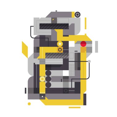 Endüstri öğelerinin ile soyut kompozisyon. Modern sanat ve grafiti tarzı. Beyaz bir arka planda, baskı, kurumsal posterler ve kapakları için uygun tasarım öğesi izole.