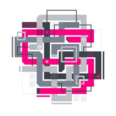 Pembe hatları geçiş ile soyut kompozisyon. Modern sanat ve grafiti tarzı. Beyaz bir arka planda, posterler baskılar için uygun tasarım öğesi izole ve Cd kapakları.