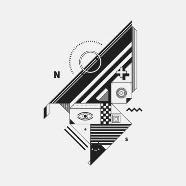 Beyaz arka plan üzerinde soyut tek renkli yaratık. Kübizm ve Yapısalcılık tarzı. Posterler ve baskılar için yararlı.