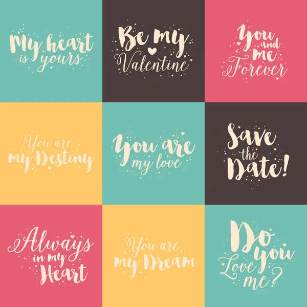 Happy Valentine's Day Hand Lettering - Typographical Background Set  On Chalkboard with ornaments, hearts, ribbon, angel and arrow — Stock Vector