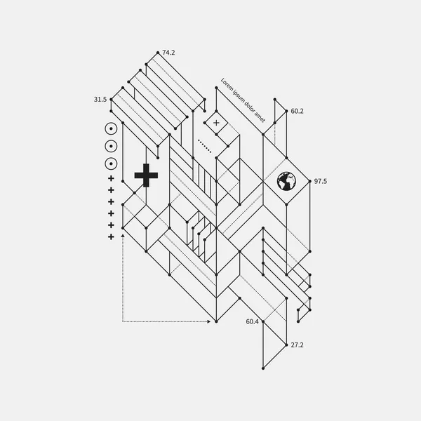 Elemento de design abstrato em estilo rascunho sobre fundo branco. Útil para impressões técnicas e cartazes . — Vetor de Stock