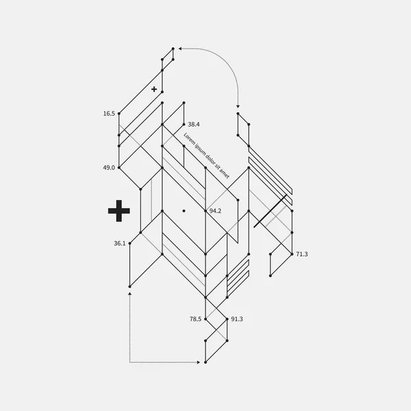 Abstracte ontwerpelement in ontwerp stijl op witte achtergrond. Handig voor techno prenten en posters. — Stockvector