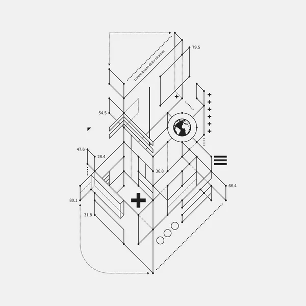 Elemento de design abstrato em estilo rascunho sobre fundo branco. Útil para impressões técnicas e cartazes . — Vetor de Stock