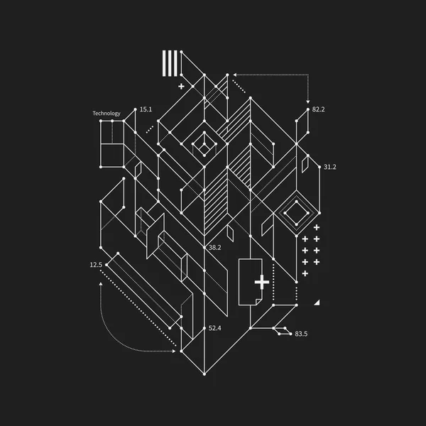 Elemento de diseño abstracto en estilo de borrador sobre fondo negro. Útil para impresiones y carteles de techno . — Archivo Imágenes Vectoriales