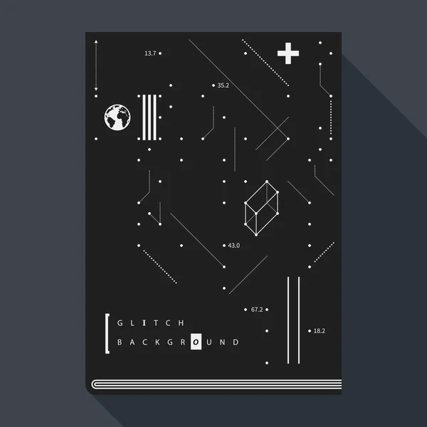 Glitch boek cover/affiche ontwerpsjabloon met eenvoudige geometrische ontwerpelementen. — Stockvector