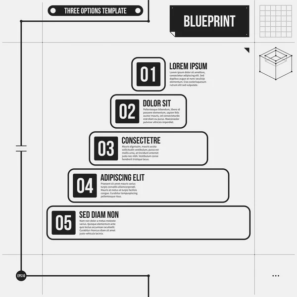 Plantilla de carta piramidal con cinco etapas en estilo draft. EPS10 — Vector de stock