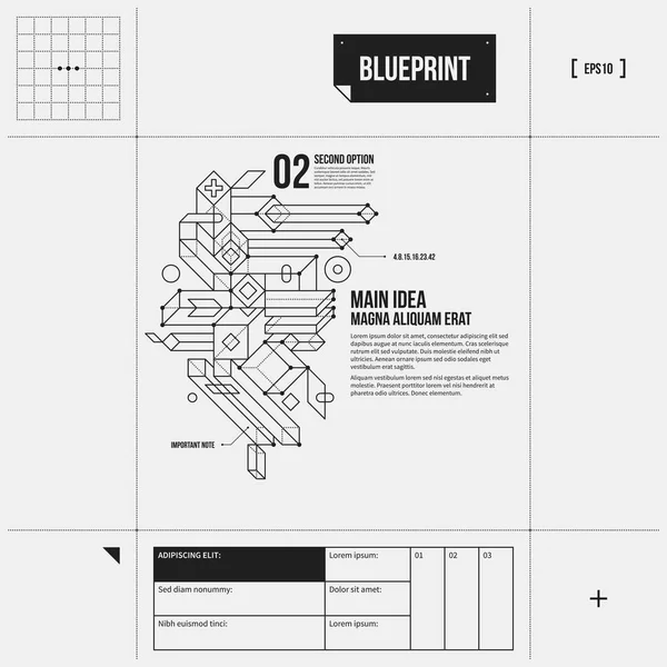 Page layout with abstract 3d element in draft style. EPS10 — Stock Vector