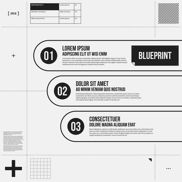 Horizontal chart template in draft style with three numbered banners. EPS10 — Stock Vector