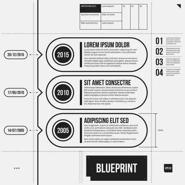 Timeline template with three banners in draft style. EPS10 — Stock Vector