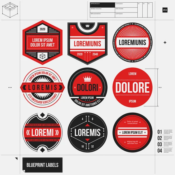Set of 9 different labels/badges in draft style. EPS10 — Stock Vector