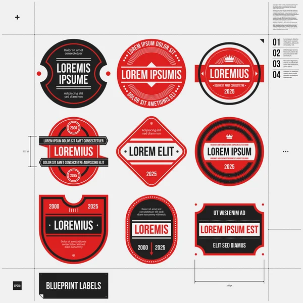 Set de 9 insignias / etiquetas diferentes en estilo draft. EPS10 — Archivo Imágenes Vectoriales