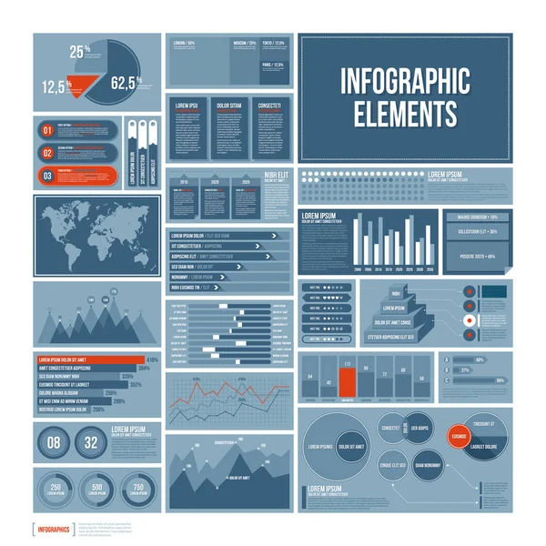 Modern report template with big set of infographics elements. — Stock Vector