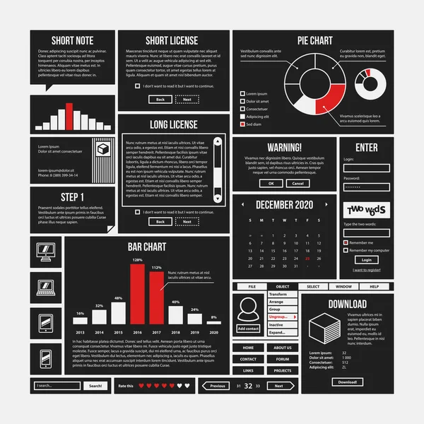 Set of infographics and interface elements in simple outline style. Useful for annual reports and web design. — Stock Vector