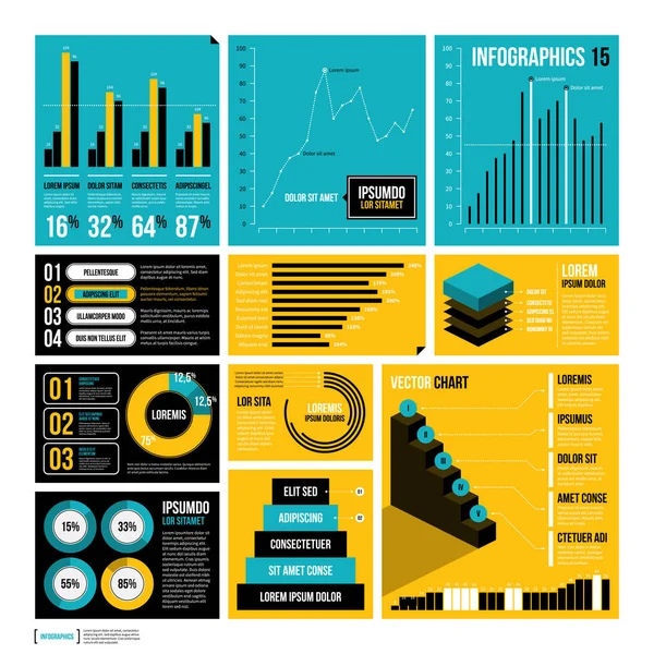 Modern report template with big set of infographics elements. — Stock Vector