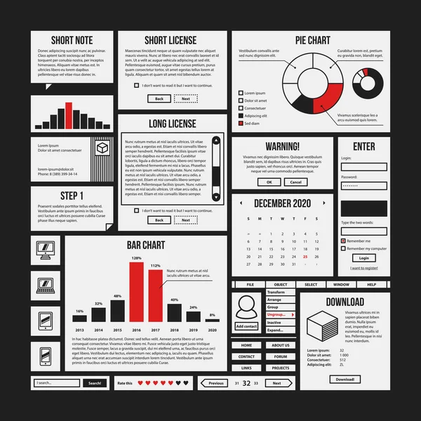 Set of infographics and interface elements in simple outline style. Useful for annual reports and web design. — Stock Vector