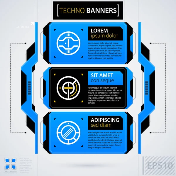 Moderne web-ontwerpsjabloon met opties/banners. Futuristische techno zakelijke stijl. Handig voor jaarverslagen, presentaties en reclame. — Stockvector
