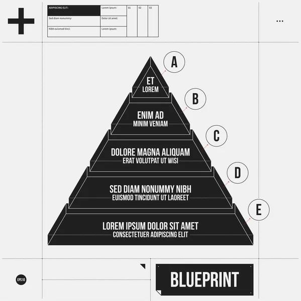 Piramis diagram öt szinten tervezet stílusban. Eps10 — Stock Vector