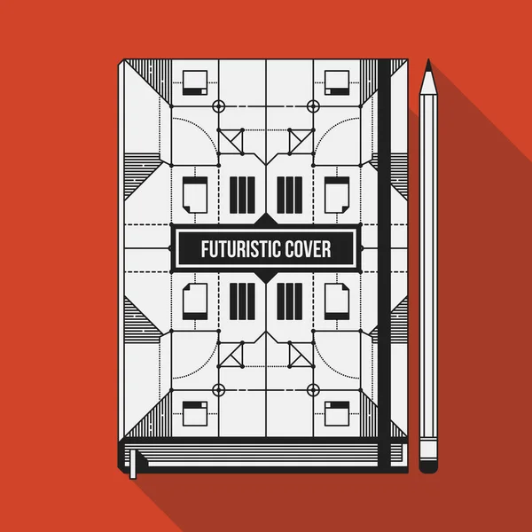 Plantilla de diseño de portada. Una maqueta de cuaderno. Elementos geométricos futuristas . — Archivo Imágenes Vectoriales